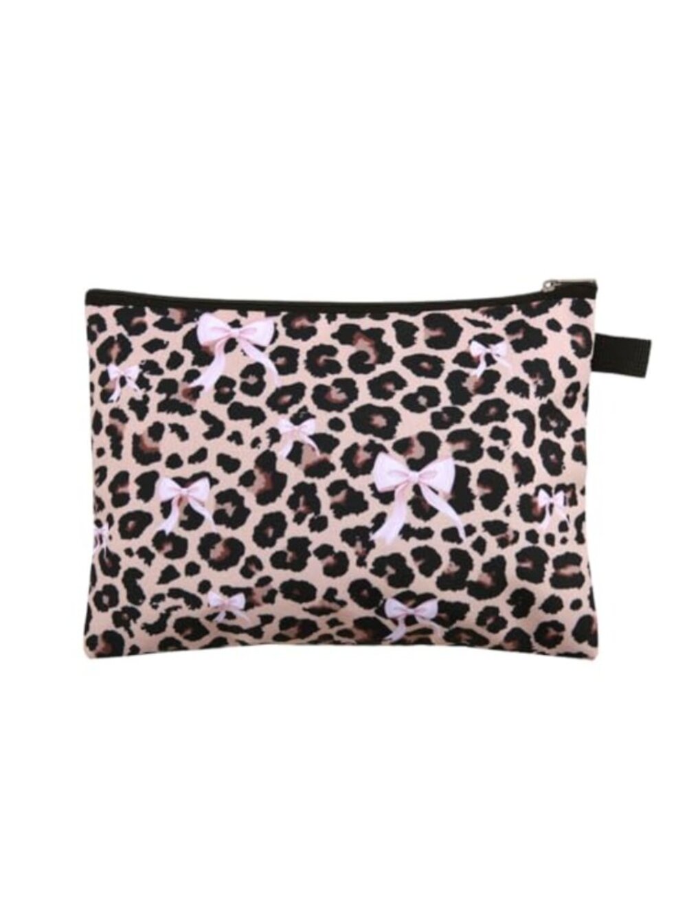 Leopard Bow Print Makeup Bag Cotton Blend Cosmetic Pouch Travel Toiletry